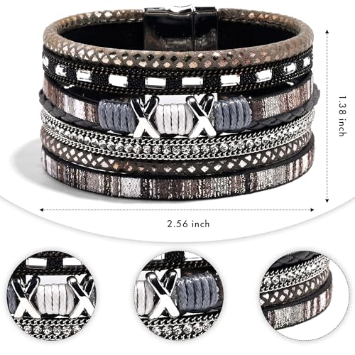 VIBILIA Boho Leather Wrap Bracelets for Women Multi-Layer Bracelets | With Strong Clasp Jewelry for Women - color: 02-XxMilletBead-Black