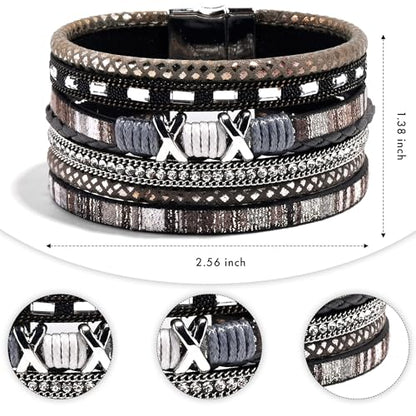 VIBILIA Boho Leather Wrap Bracelets for Women Multi-Layer Bracelets | With Strong Clasp Jewelry for Women - color: 02-XxMilletBead-Black