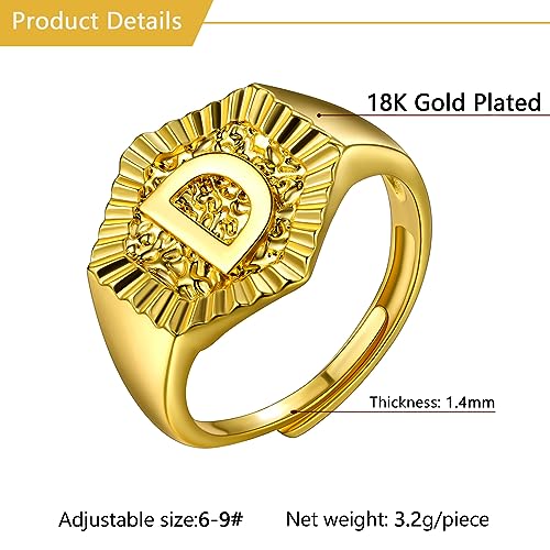U7 Initial Ring Wedding Band for Men Women 18K Gold Plated Statement Hexagon A-Z Letter Jewelry Personalized Stackable Signet Rings - color: D