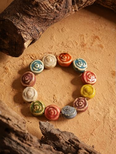 Boho Hippie Colorful Ceramic Beads Strand Stretch Bracelet, Bohemian Summer Beach Jewelry Gift for Women - color: S05