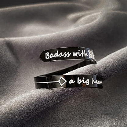 Opening Black Keep Going ring Stainless Steel Adjustable Never give up Jewelry Inspirational Opening Stacking Cute Hiphop Band - style: Badass with a big heart