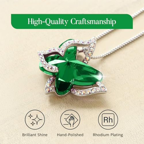 Butterfly Necklace, Birthstone Crystal, for Women, Silver Tone Pendant Jewelry, Anniversary Birthday Gift for Her, Wife & Mom, 18"+2" - color: 05-May Birthstone - Emerald Green Crystal