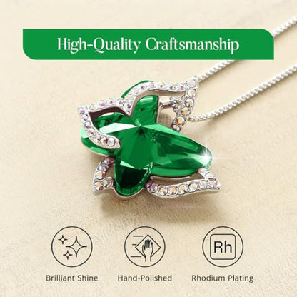 Butterfly Necklace, Birthstone Crystal, for Women, Silver Tone Pendant Jewelry, Anniversary Birthday Gift for Her, Wife & Mom, 18"+2" - color: 05-May Birthstone - Emerald Green Crystal