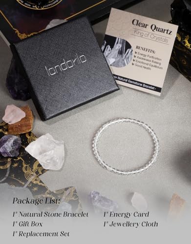 Natural Stone Beaded Bracelets for Men Women, 4mm 6mm 8mm | Healing Crystal, Protection Gemstone, Gift Packaging with Energy Card, Stretch Jewelry, Replacement Beads Included, 18 Stone - color: Clear Quartz(King of Crystals), size: 4mm