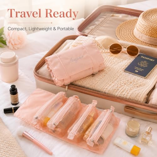Hanging Detachable Makeup Organizer, Foldable Mesh Cosmetic Travel Bag | Hanging Design, Detachable Pouches, Foldable, Mesh Visibility, Multi Compartments, Travel Storage