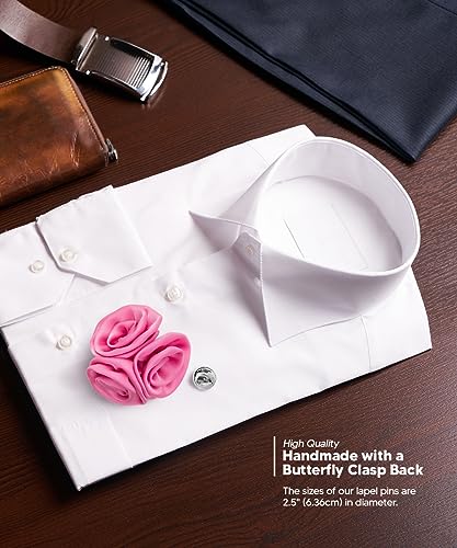 Premium Trio Cluster Flower Lapel Pin - Formal Boutonniere for Men, Flower Brooch Pin - color: Pink