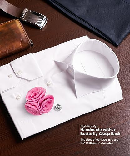 Premium Trio Cluster Flower Lapel Pin - Formal Boutonniere for Men, Flower Brooch Pin - color: Pink