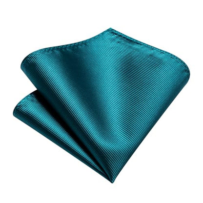 Solid Color Tie and Pocket Square with Tie Clip Lapel Pin Silk Formal Necktie Set Wedding Formal - color: Teal