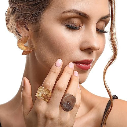 Resin Chunky Rings for Women Multicolor Acrylic Plastic Rings Set Cute Trendy Aesthetic Y2k Statement Rings Thick Dome Heart Knuckle Finger Jewelry - color: Yellow+champagne