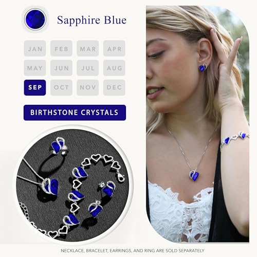 Infinity Love Heart Stud Earrings for Women, Birthstone and Healing Stone, Gifts for Mom, Wife, and Her, Silver Plated - color: 09b-September-Healing Stone for Wisdom-Cobalt Blue