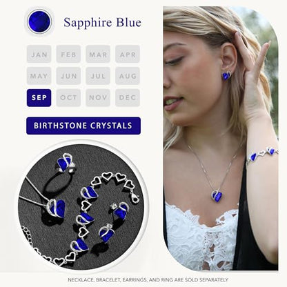 Infinity Love Heart Stud Earrings for Women, Birthstone and Healing Stone, Gifts for Mom, Wife, and Her, Silver Plated - color: 09b-September-Healing Stone for Wisdom-Cobalt Blue