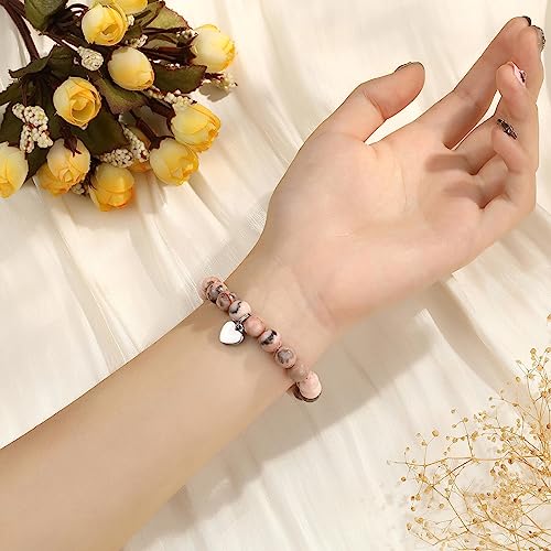 MIXJOY Inspirational Gifts for Women, Heart Charm Pink Elastic Beads Bracelet, Positive Affirmations Get Well Soon Gifts - style: steel heart precious loved pink
