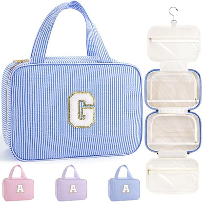 TOPEAST Hanging Travel Bag - Personalized Toiletry Essentials for Women - Letter G - color: Blue, style: G