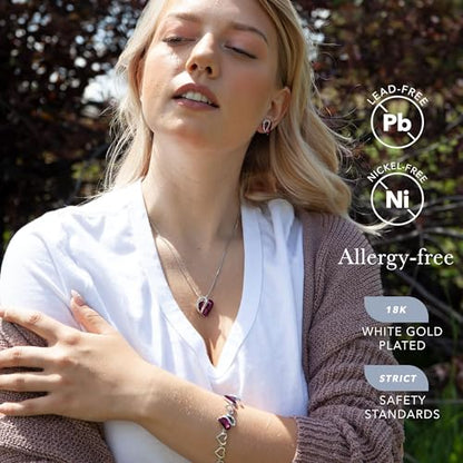 Leafael Necklace Gift Set for Women, Infinity Love Birthstone Heart Pendant with Matching Earrings and Bracelet, for Mom and Wife, Silver Plated - color: 02a-Set-February-Amethyst Pink