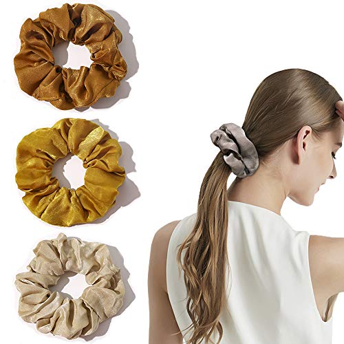 Silk Satin Scrunchies Women Hair Ties - Ivyu Big Scrunchy Ponytail Holder No Crease Hair Bands Soft Elastic No Hurt Your Hair for Vsco Girl Women Beige Gray Dard Yellow Light Yellow - color: Beige Gray Dard Yellow Light Yellow