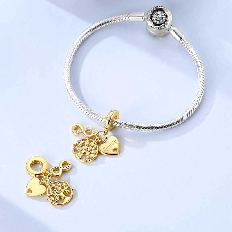Gold Flower Family Charms for Bracelet Bead Charm for Women Jewelry Present - style: Gold Eternal Family Tree