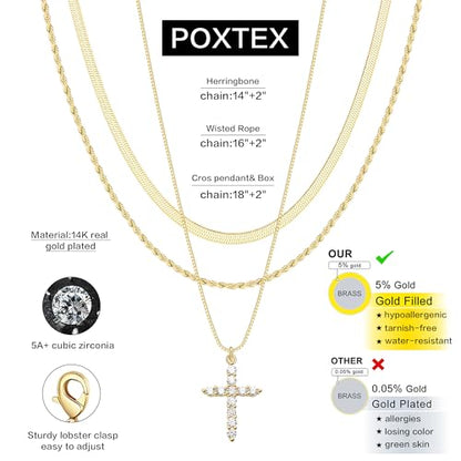 Poxtex Cross Necklace for Women Teen Girls, Dainty 14K Gold Silver Plated Cross Choker Jewelry Non Tarnish Waterproof Cute Simple Small Necklace Christian Baptism Religious Faith Jewelry Gifts - color: 09 Layered cross necklace-gold