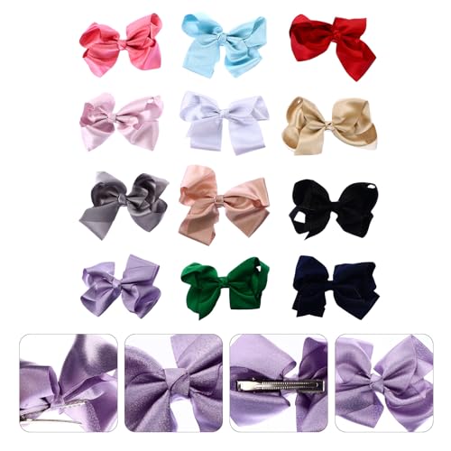 Cabilock 12 Pieces Bowknot Hair Clip Set Mixed Color Ribbon Barrettes Fashion Hair Accessories for Teens and Women Everyday Wear Random Color