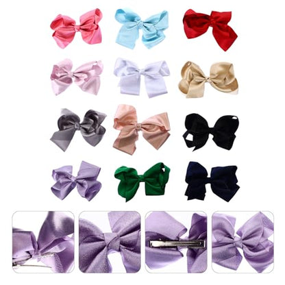Cabilock 12 Pieces Bowknot Hair Clip Set Mixed Color Ribbon Barrettes Fashion Hair Accessories for Teens and Women Everyday Wear Random Color