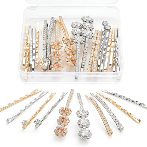 20 PCS Decorative Bobby Pins for Women's Hair, Cute Rhinestone Hair Pins for Women Girl, Decorative Hair Accessories with 5 Elegant Designs (Glod & Silver)