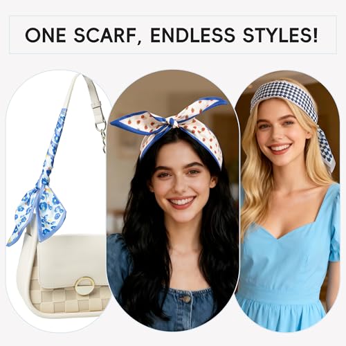 ZXZH 6 Pack Fashion Scarves for Women, Versatile Boho Head Scarf | Satin Scarf for Hair, Neck, Wrist, and Purse Accessories - color: Sweet Blue Print