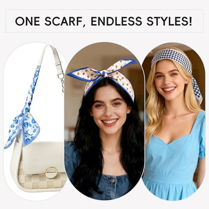 ZXZH 6 Pack Fashion Scarves for Women, Versatile Boho Head Scarf | Satin Scarf for Hair, Neck, Wrist, and Purse Accessories - color: Sweet Blue Print