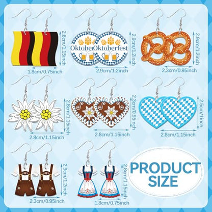 8 Pairs Oktoberfest Acrylic Earrings for Women Bavarian Jewelry | Munich Beer Dangle Earrings, Oktoberfest Holiday Jewelry Gifts Party Accessories, Lightweight Acrylic, Double Side - style: Oktoberfest