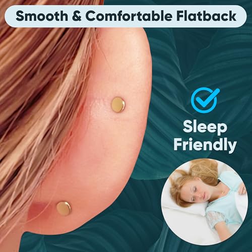 Threadless Flat Back Earrings for Tragus, Helix, Conch, Daith, Cartilage Piercings - G23 Titanium Flatback Stud Earrings with Grade AAAAA Cubic Zirconia - Threadless Flat Back Nose Stud Push Pin Ring Earring Studs (18g, 16g, 20g - 6mm, 8mm) - color: Gold,