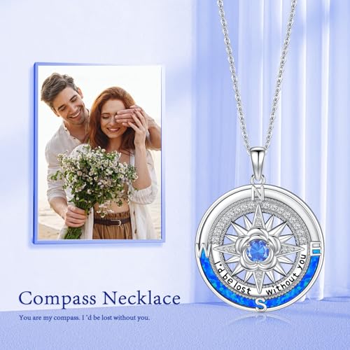 Compass Necklace Sterling Silver Nautical Graduation Gift | 925 Sterling Silver compass pendant with meaningful nautical design, jewelry for women, graduation and travel gift - color: Silver-13
