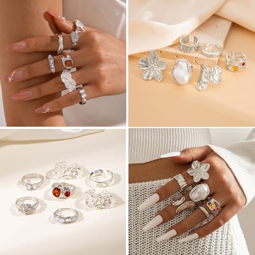 CHICUTIE Knuckle Rings Set For Women Stackable Joint Finger Midi Rings Dainty Cubic Crystal Zirconia Hollow Twist Cute Pack Jewelry Gift - color: Silver