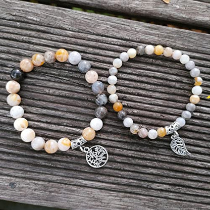 YGLINE Tree of Life Yoga Healing Stone Bracelets,Multilayer Lotus Chakra Stone Reiki Bracelet Sets,Anxiety Crystal Natural Stone,for Women Stress Relief - color: Agate-2w