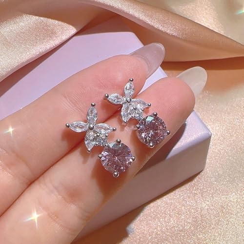 Elegant Jewelry Set Necklace for Women，Adjustable Dainty Cubic Zirconia Trendy Choker Pendant Necklace+Earrings+Ring, Mother's Day Valentine's Day Gifts Pendant Set for Women 3PCS - color: purple Flower