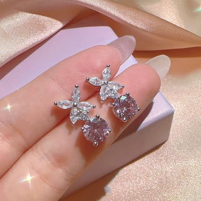 Elegant Jewelry Set Necklace for Women，Adjustable Dainty Cubic Zirconia Trendy Choker Pendant Necklace+Earrings+Ring, Mother's Day Valentine's Day Gifts Pendant Set for Women 3PCS - color: purple Flower