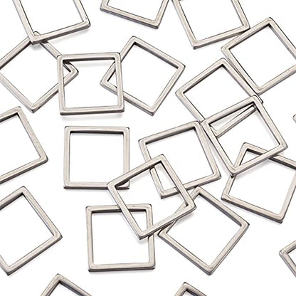 30Pcs Square Link Charms Hollow Frame Link Connector Charms Metal Hollow Pendants Open Bezel Pendant Stainless Steel Beading Hoop for Earrings Bracelet Necklace Jewelry Making - color: Matte Silver, Square