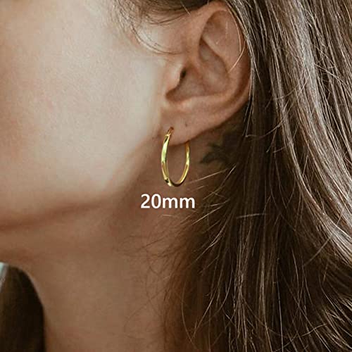 18K Gold Plated Hoop Earrings - 925 Sterling Silver Hoop Earrings Womens Hypoallergenic Hoops | Square Tube Hoop Earrings for Women 15mm/20mm/30mm/40mm - color: Gold 20mm