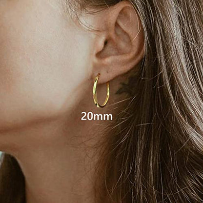 18K Gold Plated Hoop Earrings - 925 Sterling Silver Hoop Earrings Womens Hypoallergenic Hoops | Square Tube Hoop Earrings for Women 15mm/20mm/30mm/40mm - color: Gold 20mm
