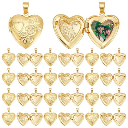 UNICRAFTALE Golden Locket Pendants Small Heart Photo Frame Charms Metal Memory Locket Charms Heart Picture Frame Bouquet Charm for DIY Jewelry Making - style: Heart and Flower
