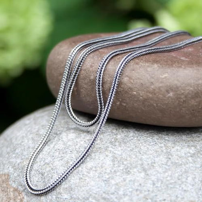 Solid 925 Sterling Silver Foxtail Chain Necklace, Width 1.5mm - Oxidized Non-Tarnish Unisex Snake Design Wheat Chain Necklace for Men Women 17.7" 19.7" 21.6" 23.6" Inch - Handmade - style: 17.7" - 45 cm