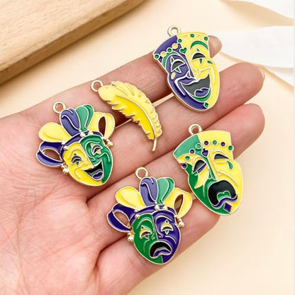 Youdiyla 21pcs Alloy enamel Martini Grasse Carnival Mardi Gras set Pendant Jewelry Making DIY Keychain Earrings Pendant Various Design Charms for Jewelry Making Bracelets Necklace (SN1095) - color: SN1095