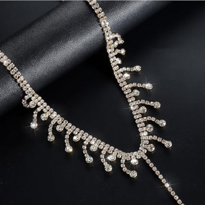 Rhinestone Tassel Choker Necklace Sexy Non Piercing Nipple Jewelry Summer Beach Chest Body Chain Crystal Nipple Body Accessories Jewelry for Women - color: Gold