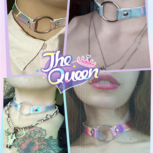 ETHOON Adjustable Leather Choker Collar Soft PU Circle Punk Choker Necklace for Women - color: Laser Pink