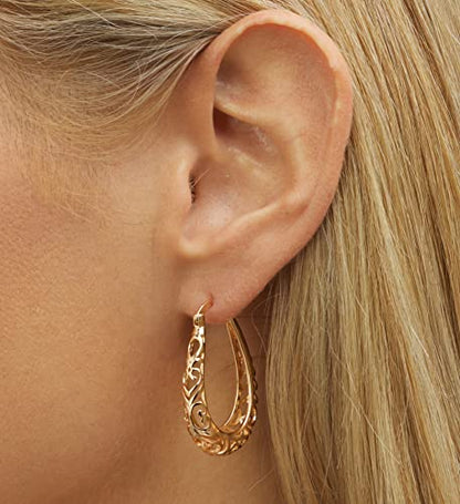 Barzel 18K Gold Plated Filigree Hoop Earrings - color: Gold