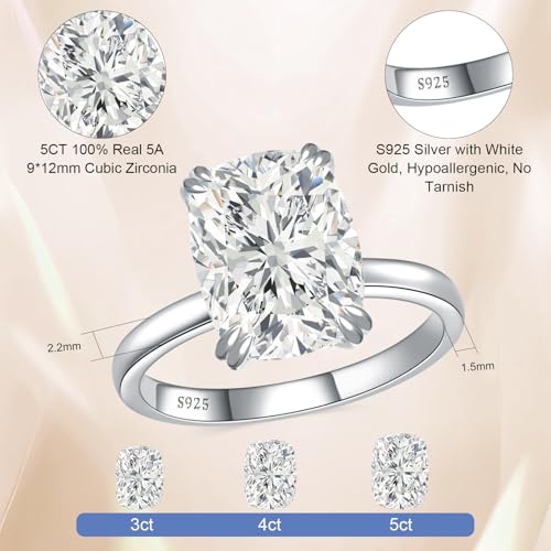 Elongated Cushion Cut Engagement Ring Travel Band Size5-10 | 5ct big look cz fake engagement ring 925 sterling silver 14k/white gold plated wedding promise anniversary statement gift