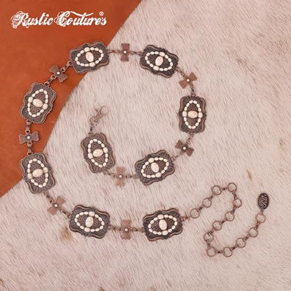 Montana West Rustic Couture's Turquoise Western Concho Chain Belt for Women | Large Western Cowgirl Metal Adjustable Boho Body Chain Belt for Dresses Jeans Country Concert - color: Concho White-s