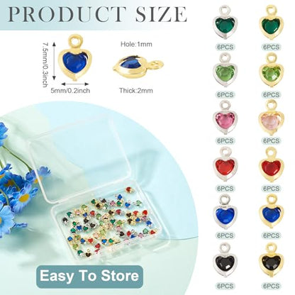 Elecrelive Crystal Heart Charms Rhinestone Heart Pendants Valentine Charms for Necklace Bracelet Earring Wedding Jewelry - color: 12 Colors, 7.5x5mm