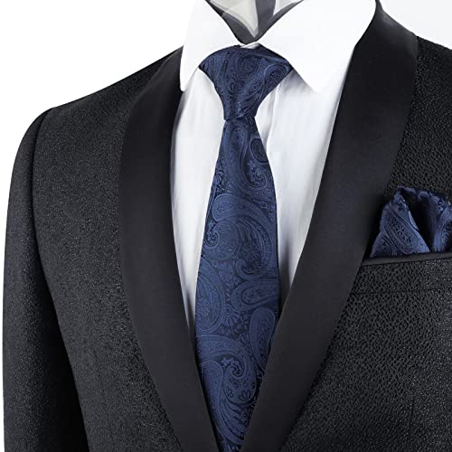 Alizeal Mens Gradient Paisley Necktie and Pocket Square Set | Elegant Design Perfect for Weddings Banquets Business Formal Events - color: 170-dark Navy