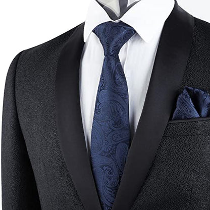 Alizeal Mens Gradient Paisley Necktie and Pocket Square Set | Elegant Design Perfect for Weddings Banquets Business Formal Events - color: 170-dark Navy