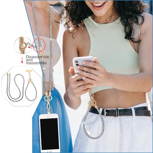 Crystal Phone Strap Crossbody Rhinestone Anti Theft Layered Strap Crossbody Cell Phone Neck for Women (Clear) - color: Clear