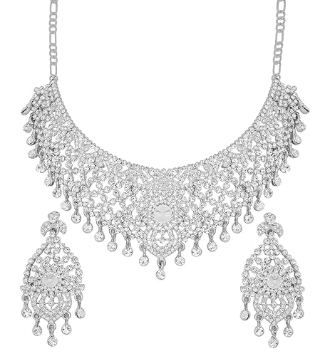 Touchstone Indian jewelry sets for women tikka wedding necklace costume guest statement bollywood rhinestones crystal faux pearls gold big royal neck piece set bridal fashion accessories - color: D303 White 2