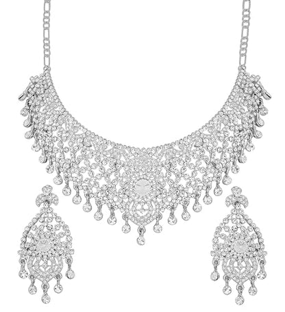 Touchstone Indian jewelry sets for women tikka wedding necklace costume guest statement bollywood rhinestones crystal faux pearls gold big royal neck piece set bridal fashion accessories - color: D303 White 2